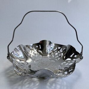 Mid Century Sheffield Silver Plate Pierced & Ruffle Edge Handled Basket